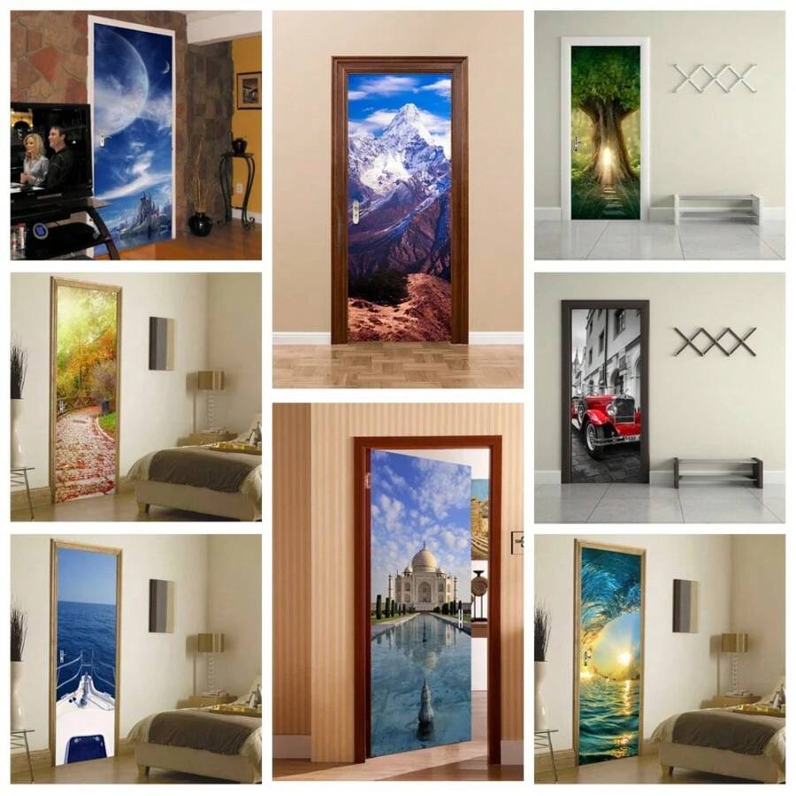 Nature Landscape Door Sticker Forest Beach Castle 3D Vinyl Removable Door Decor Sticker Wallpaper Room Decor Stickers Home Decor Wall Decor Bedroom Decor Bathroom Decor Room Decor Home Decor Living Room Wall Paper Wall Stickers Wall Papers Kitchen Decor