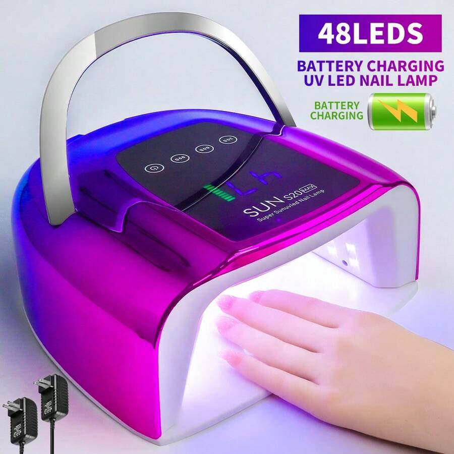LIMEGIRL Nueva lámpara de uñas inalámbrica con tecnología UV y Led, 48 luces LED, secador de uñas recargable con 3 configuraciones de temporizador, luz de uñas profesional con linda forma de corazón y gran pantalla LCD