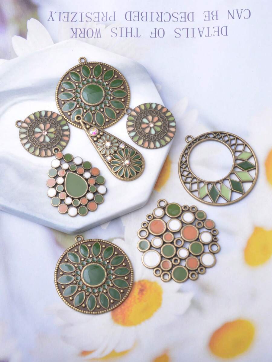 12 pièces Ensemble de fabrication de bijoux Pendentifs et boucles d'oreilles pour femmes de style bohème en alliage de zinc vert olive