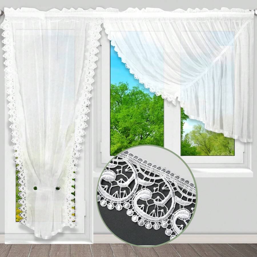 Cortina translúcida estilo minimalista nórdico, leve e respirável, efeito de luz suave, design de renda requintado, 1 peça, 550 * 150 cm, adequada para uso em sala de estar/quarto/casamento