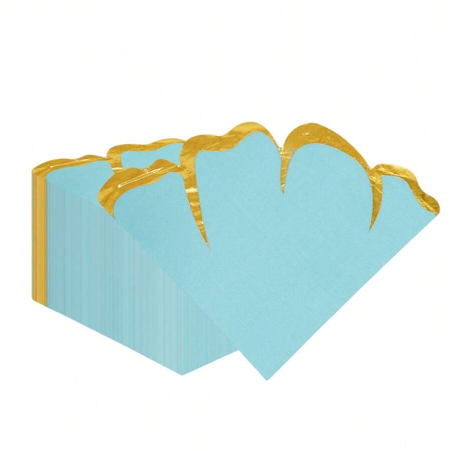 20pcs/40pcs/100pcs Blue Floral Scalloped Paper Napkins With Golden Foil Edges Flower Petal Luncheon Napkins Cocktail Napkins Dinner Napkins For Birthday Wedding Bridal Shower Gender Reveal Tea Party & More Events