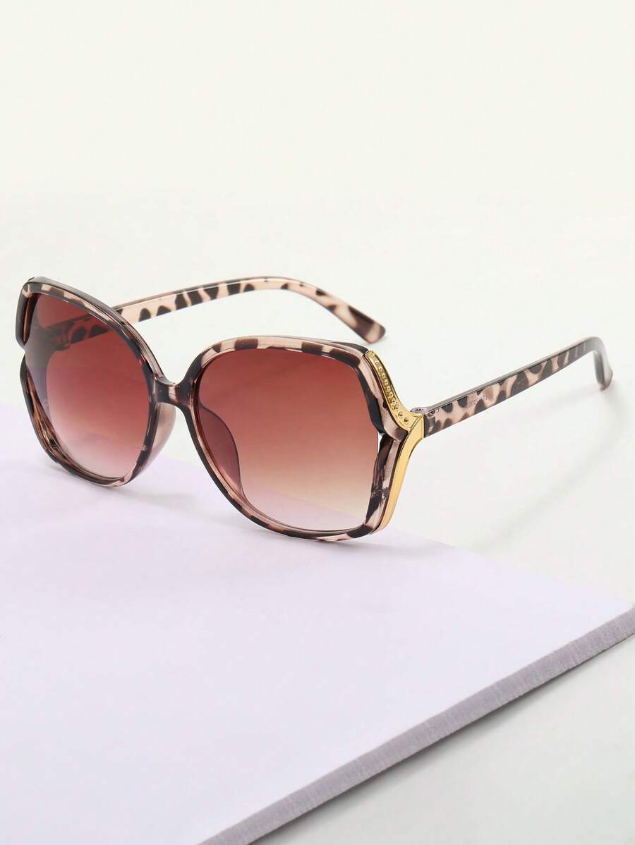 1pc Plastic Frame Oval Leopard Pattern Sunglasses For Women, Gradient Hollow Design, Suitable For Summer Beach Travel Outfit For Summer Beach Vacation,Outdoor,Travel