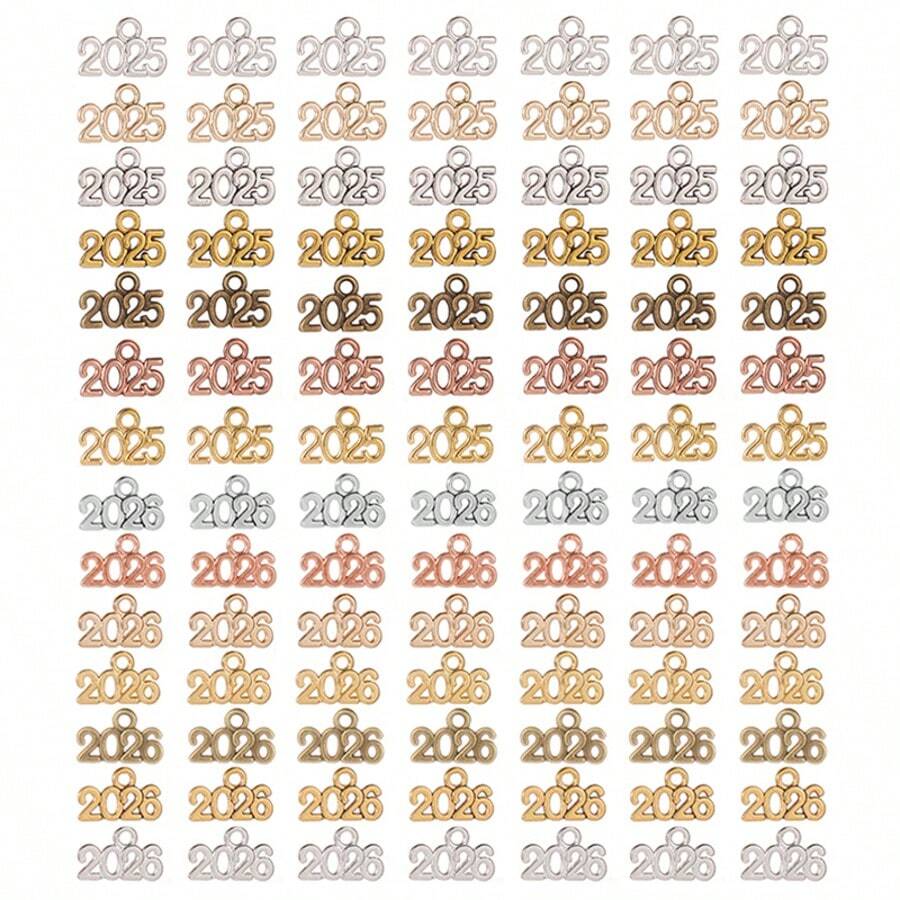 mengjiale 40pcs Retro Alloy Jewelry Accessories, Multicolor 2025 & 2026 Year Charms, Suitable For DIY Jewelry Making