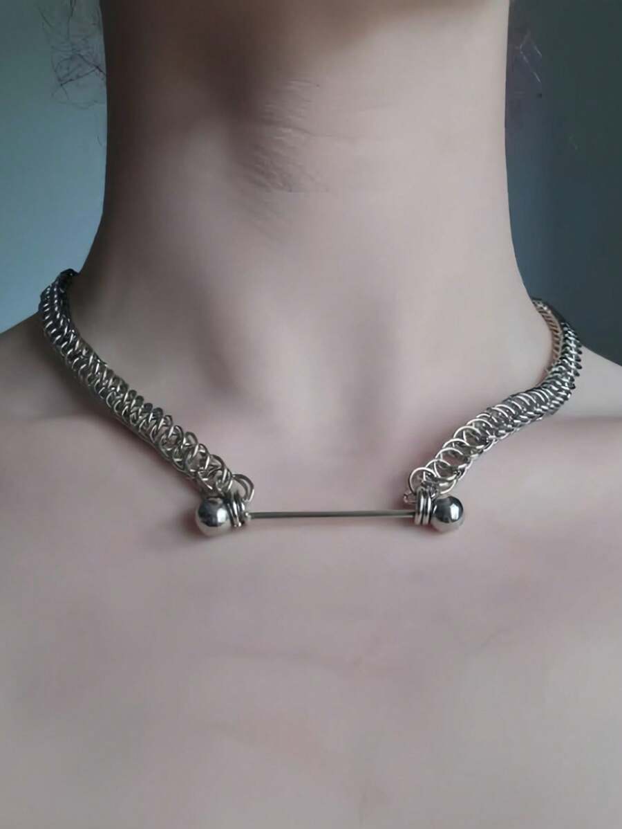 1pc Minimalist Titanium Steel One-Shoulder Chain Necklace, Fashion Style Suitable For Men And Women Everyday Wear
