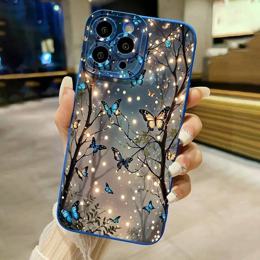 Yelin Glow Butterfly Effect Design Phone Case, Comfortable Grip, Effectively Protects Your Phone From Collision And Drop. Suitable For Various Apple Models Including 16/15/14/13/12 Phone Cases/11 Pro Max/Plus/X/8/7, A Popular Birthday Gift, Business Gift For Friends Or Partners, Anti-Fingerprint, New Matte Blue TPU Shockproof Protective Case For Men And Women