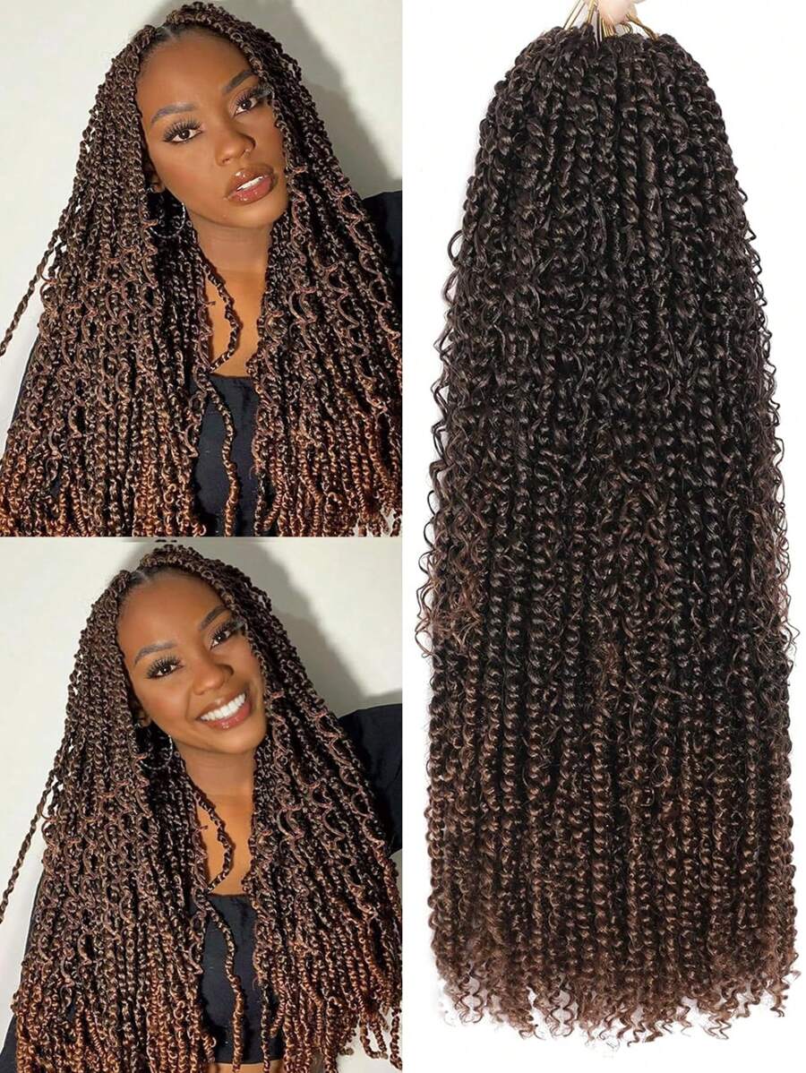 22 Zoll Göttin Twist gehäkelte Haarverlängerungen, vorgetwistete bohemian gehäkelte Zöpfe, natürliche schwarze Farbe