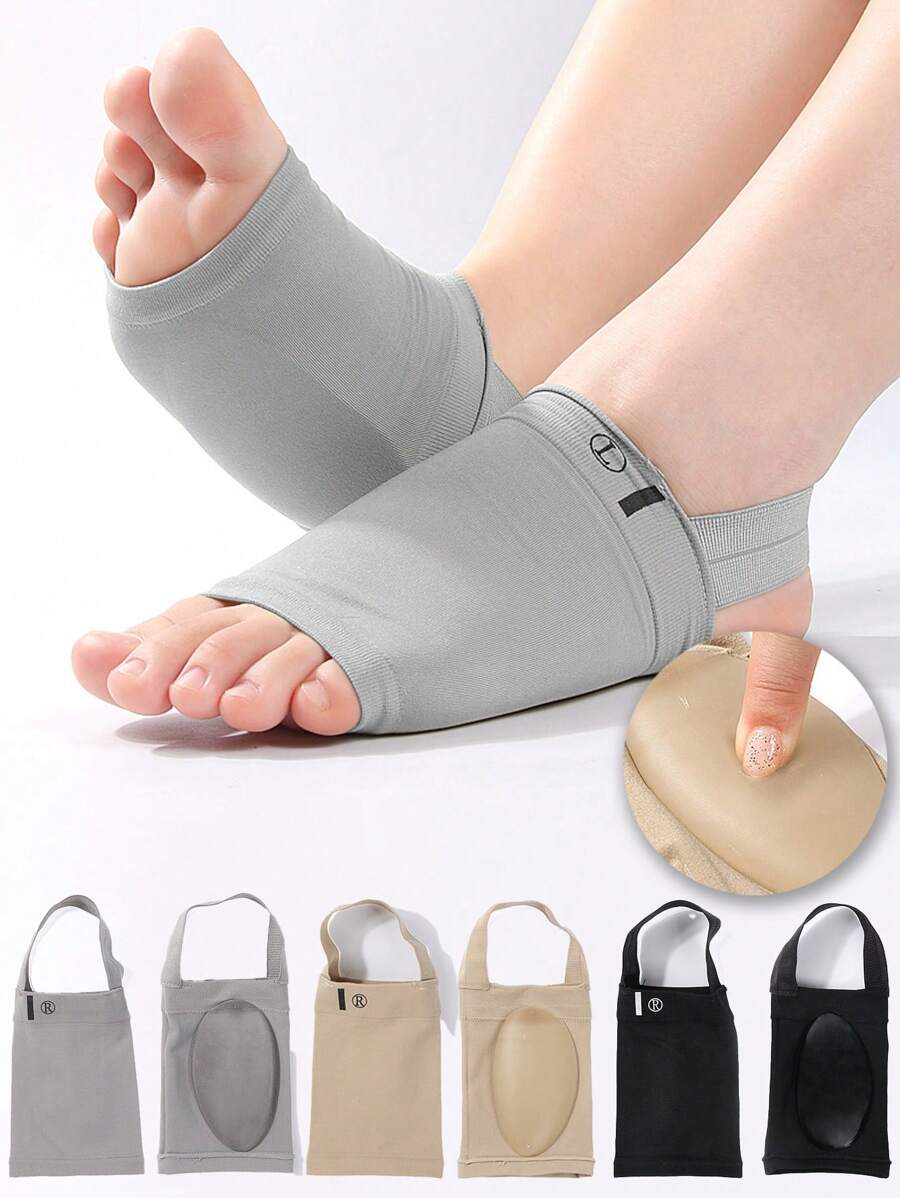 1 par de almohadillas deportivas con soporte de arco, calcetines vendaje para arco del pie - sin ataduras, sin deslizamientos, alta elasticidad y transpirables; vendaje de soporte para el pie; con almohadilla de gel - transpirable; proporciona soporte para deportes; Accesorio de gimnasio cómodo y ajustable para todo el año, unisex