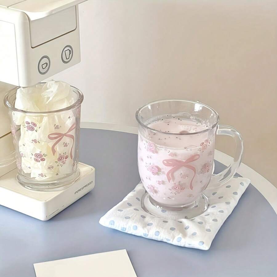 Original French Rose Glass, Bow Knot, Broken Flower, Cold Extract Cup, Couple Milk Cup, Coffee Breakfast Cup, Holiday Party, Birthday Party, Halloween, Christmas, Easter, Mother's Day, Teacher's Day, Holiday Gift, Perfect Gift For Family, Friends, Sisters, Relatives And Teachers
