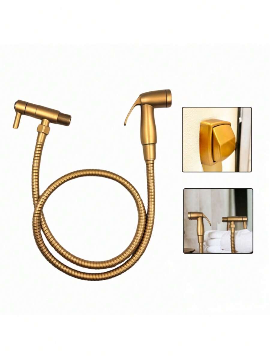 Kit Ducha Higiênica Dourada E Acabamento Descarga Banheiro