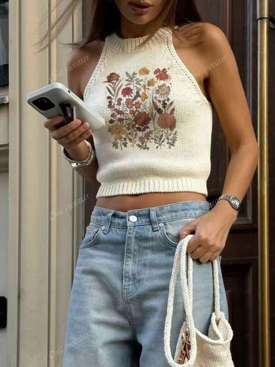 Nouveau printemps et été, femmes col rond, débardeur blanc à motif floral, simple et , adapté pour le travail, Top d'été pour femme