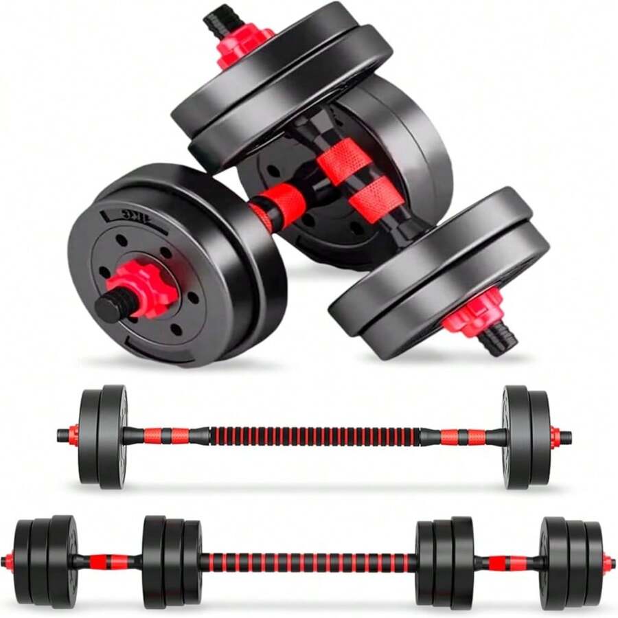ALLINLIFE Conjunto de mancuernas y barra ajustables para hombres, peso - 10kg 15kg 30kg 40kg 50kg, incluye barra y rueda para abdominales, con barra y barra de extensión - equipo deportivo, negro
