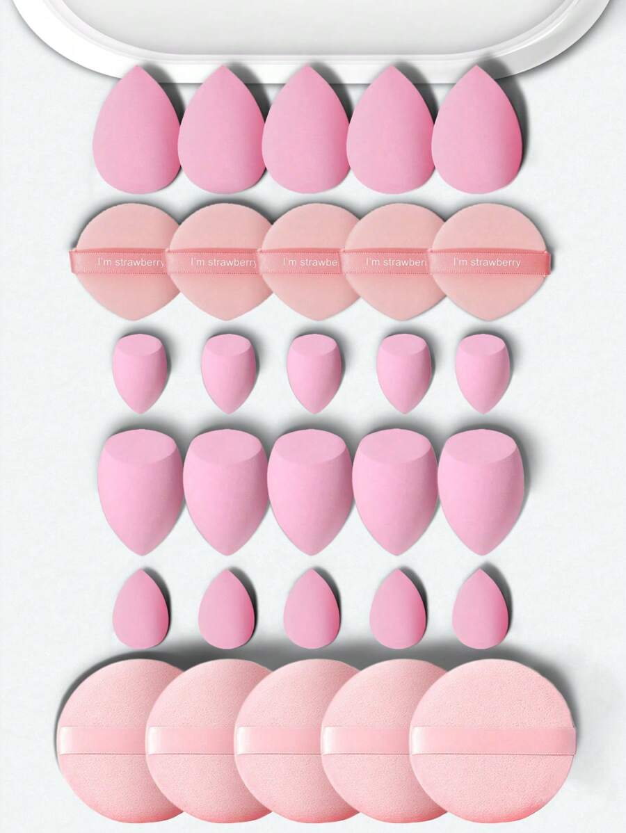 30pcs Multi-Purpose Makeup Sponge Set, Blending Foundation Beauty Sponge, Includes: 10pcs Liquid Makeup Sponges + 10pcs Mini Liquid Makeup Sponges + 5pcs Air Cushion Puffs For Face Makeup + 5pcs Round Puffs For Face Concealer