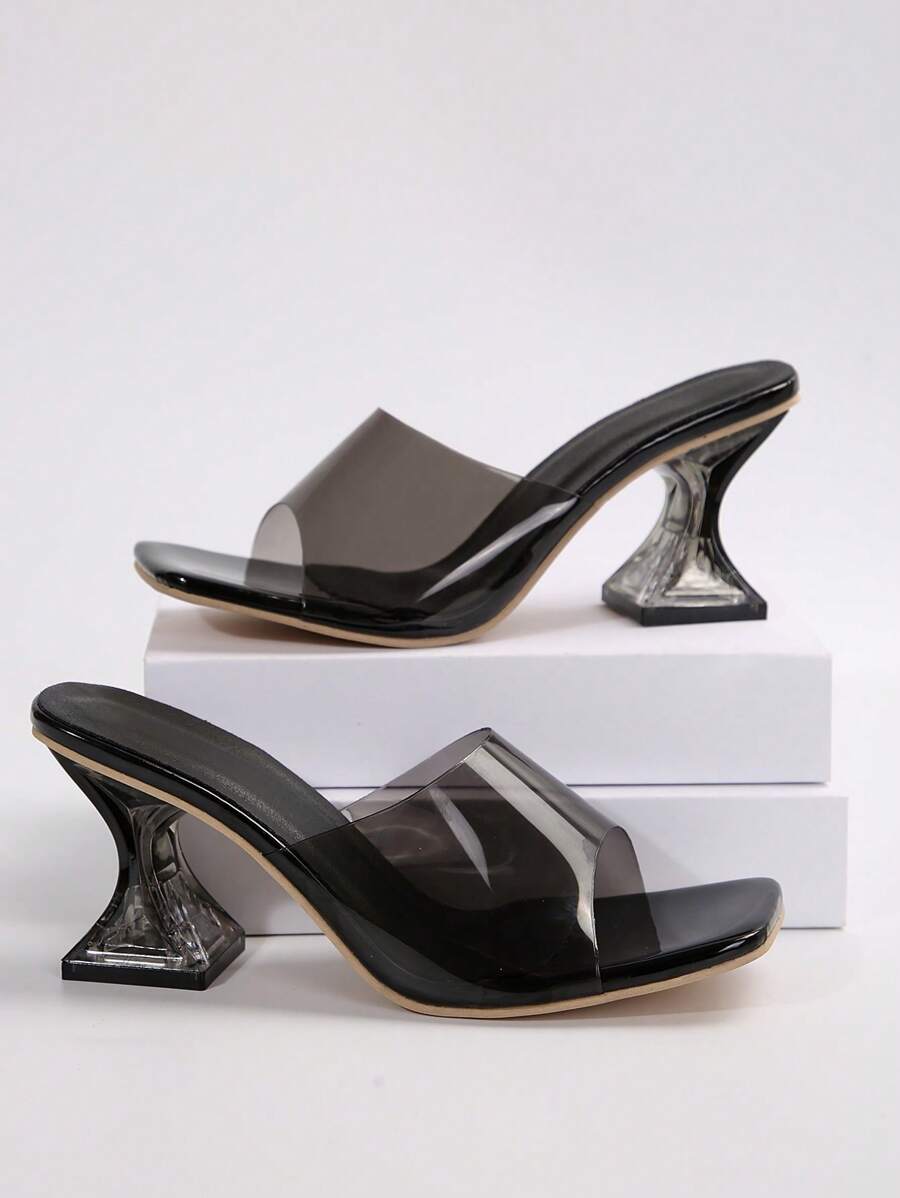 Women's Summer New High Heel Slippers, Elegant Transparent High Heel Sandals, Fashion Asymmetric Crystal Heel Sandals, Suitable For Evening, Party, Wedding, Office And Other Occasions, Pair With Women's Outfits