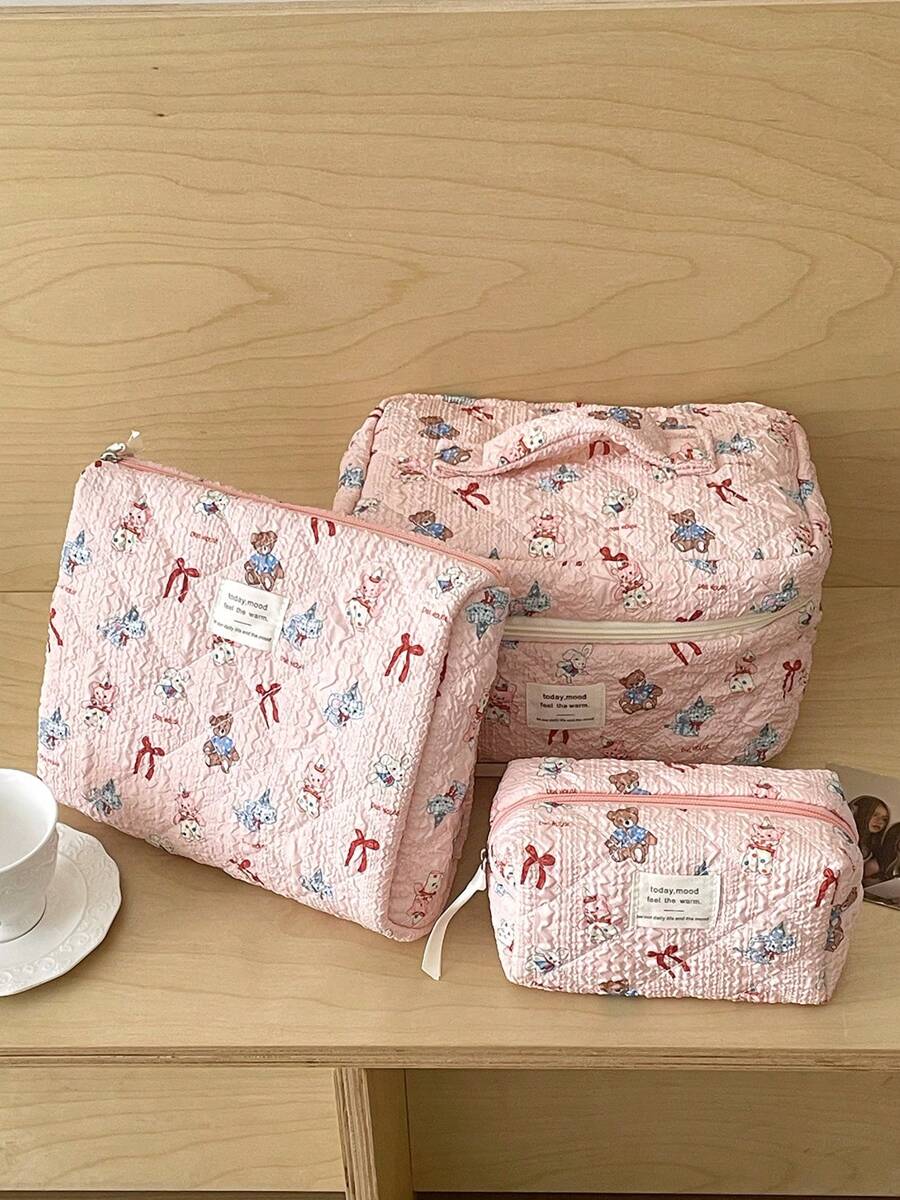 Bolsa de cosméticos de tela suave con estampado de muñeca, estuche con cremallera para maquillaje dulce y lindo para almacenamiento, adecuado para el hogar, viajes y salidas