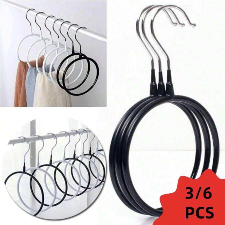 3/6pcs Multi-Functional Non-Slip Scarf Rack, Large Circular Tie Belt Hanger Hook, Iron Art Clothes Closet Storage Round Ring Hanger