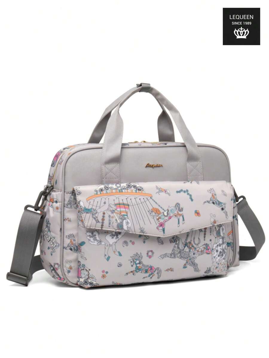 LEQUEEN 1 pièce Sac à main floral en tissu Oxford, sac à bandoulière de style casual à grande capacité, sac de maternité multifonctions, adapté pour les sorties, les voyages et les soins pour bébé
