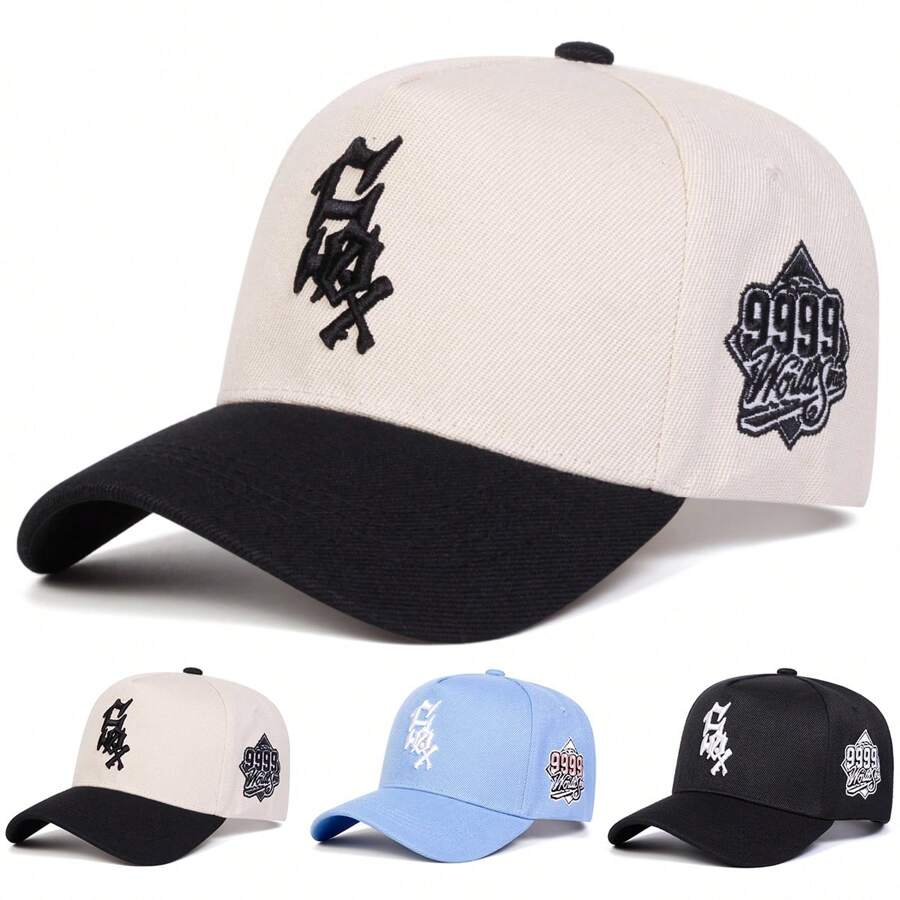1 pièce Casquette de baseball à broderie de lettre pour hommes, chapeau décontracté à cinq panneaux avec protection solaire pour l'extérieur, ajustable, convient pour les voyages de printemps/automne, la plage, les fêtes
