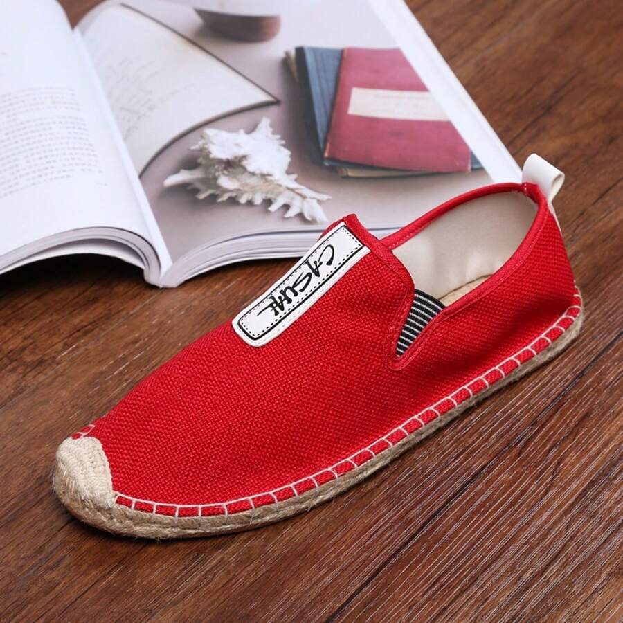 Zapatos de pescador de lona con suela de cuerda para hombre, transpirables, absorben el sudor, resistentes a los olores, sin cordones, tejidos, informales, para playa y vacaciones