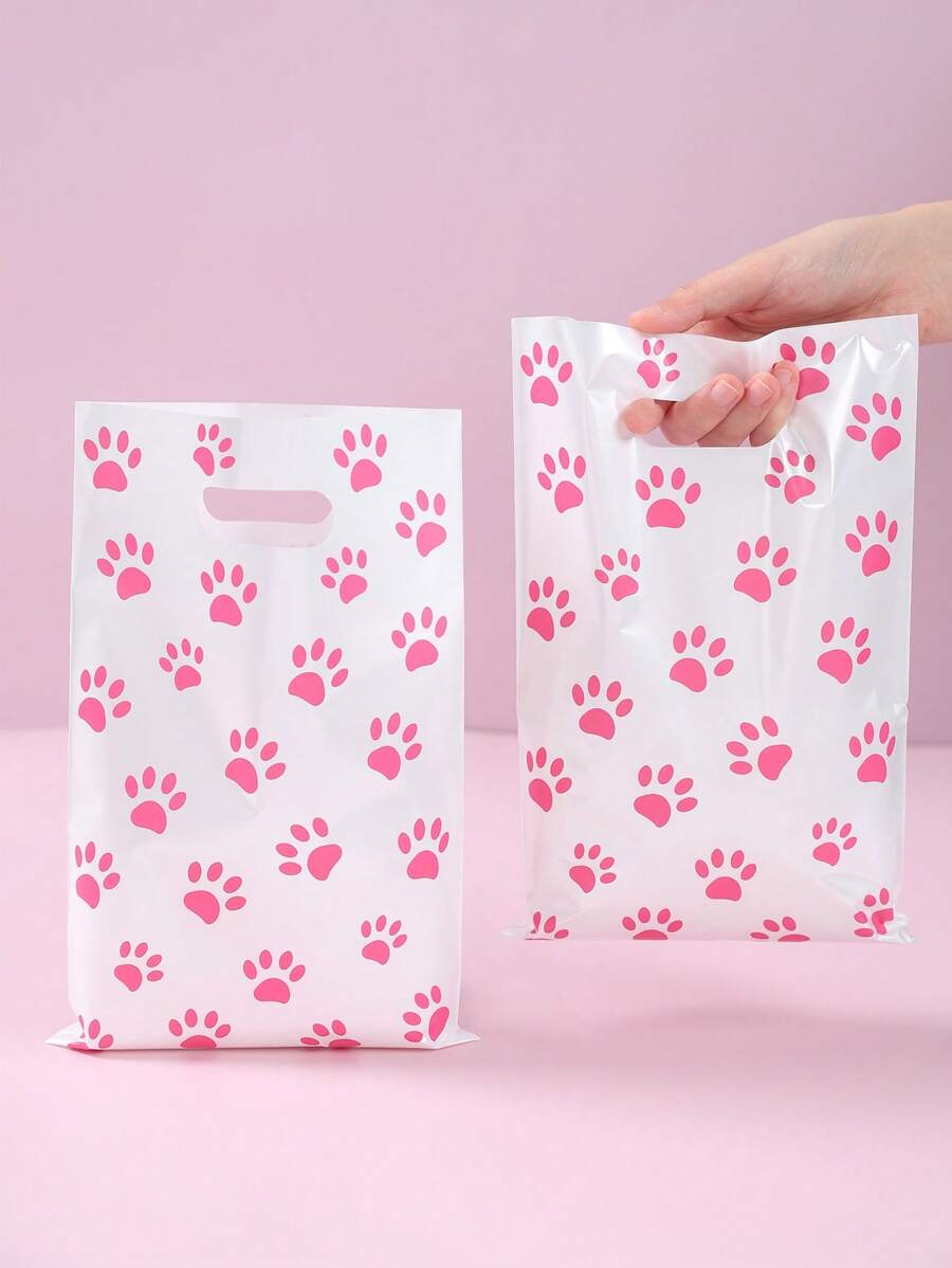 10/25/50 pièces Sacs cadeaux avec empreintes de pattes de chien roses, sacs d'emballage thème de révélation de genre avec empreintes de pattes, cadeaux pour anniversaires, mariages, baby showers, fêtes de révélation de genre, fournitures pour boutiques, sacs à provisions