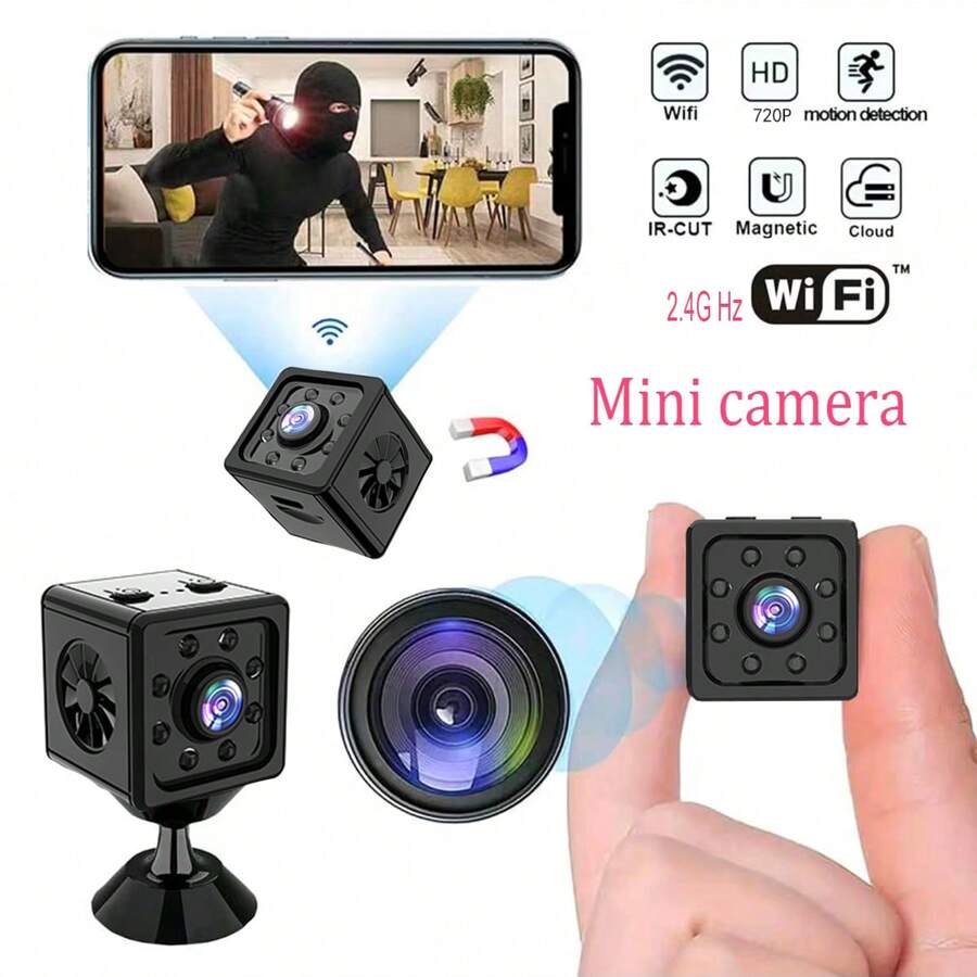 Telecamera di sicurezza senza fili mini Wi-Fi per la casa, senza necessità di alimentazione, visione notturna HD interna, monitoraggio remoto tramite cellulare