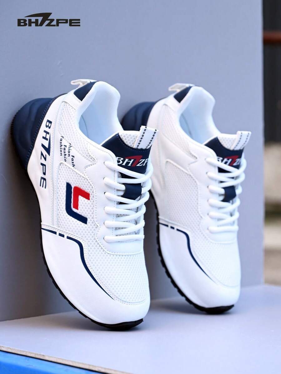 BHZPE Lightweight Breathable Mesh Running Shoes For Men, Shock Absorbing & Durable Walking Sneakers, White & Blue Casual Jogging Sport Shoes, Suitable For Outdoor & Leisure Activities