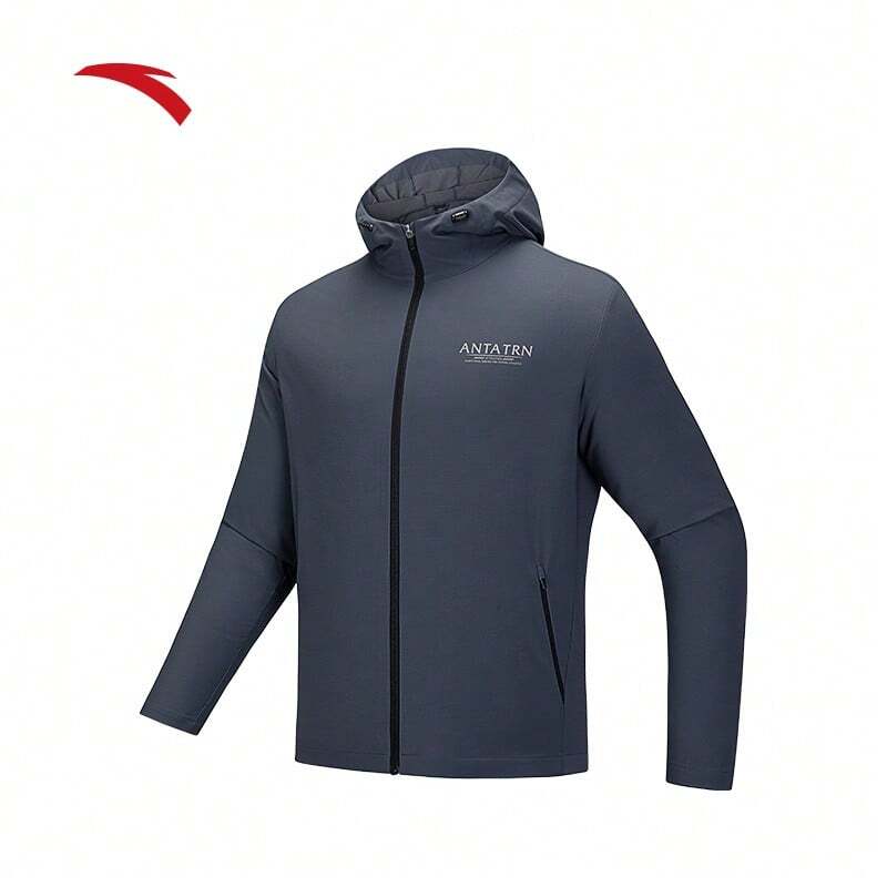 Anta Water-Resistant Hooded Jacket For Men, Spring Sports Casual Zipper Lightweight Jacket, Running Sportswear Outerwear