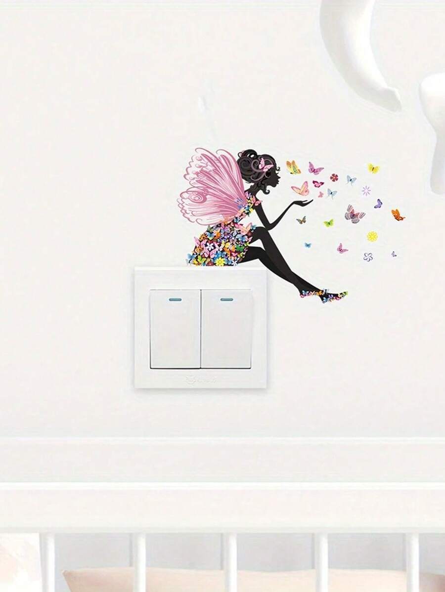 1 pièce/3 pièces/5 pièces Stickers muraux de fée et de papillon fantaisie - Autocollants de lampe amovibles et colorés, compatibles avec les interrupteurs, décorations finition mate pour la chambre à coucher et le salon, décoration imaginative pour la maison, tapis de bain, tapis de sol, décoration d'automne, accessoires de salle de bain