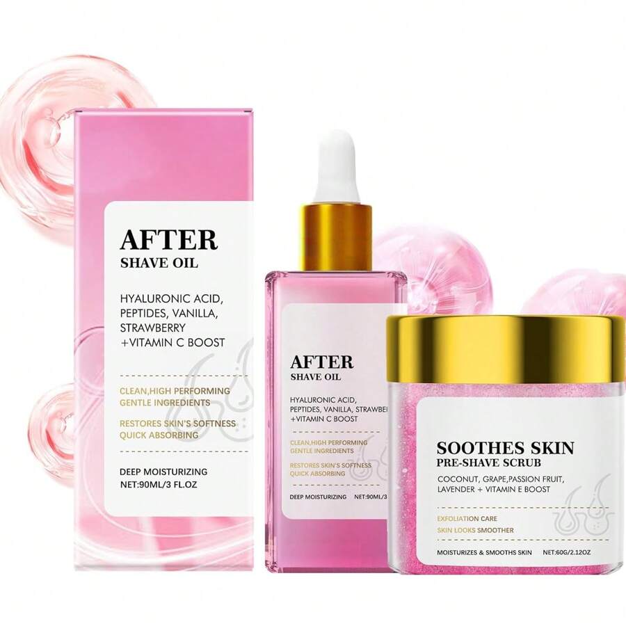 Aceite de fresa para después del afeitado, exfoliante para antes del afeitado, aceite suave para después del afeitado para la depilación y el cuidado corporal, suaviza la piel, alivia la irritación del afeitado, previene los pelos encarnados y la sequedad, 90 ml
