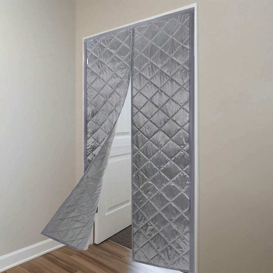 YUNRUX Cortina de puerta con aislamiento térmico magnético de 2,1 m, protección contra el frío, impermeable, color gris