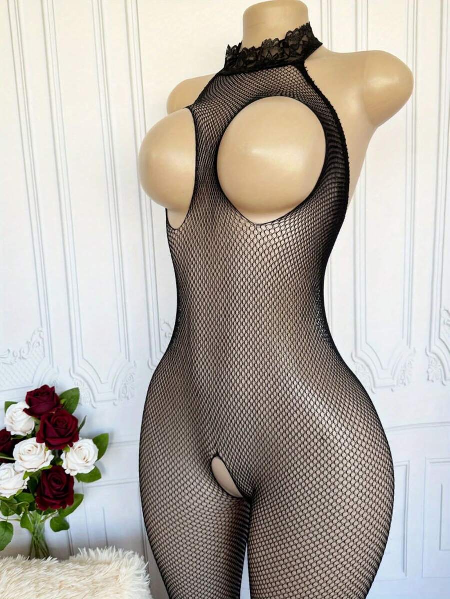 Biancheria intima sexy per donne, abbigliamento da donna novelty, collant in rete trasparenti, tutina con apertura sul petto, calze a rete aperte, body a rete, biancheria intima sexy da donna, adatto come regalo per anniversari o serate di fiducia