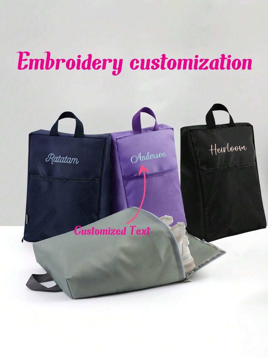 1 pièce Sac à chaussures multifonctionnel personnalisé anti-poussière, grand sac à chaussures étanche portable, sac à chaussures avec lettre brodée pour le voyage, compartiment double pour chaussures, convient comme cadeau pour la famille, les amis, le petit ami/la petite amie, Noël, la Saint-Valentin, l'anniversaire, lettre, portable, multifonction, polyvalent, léger, grande capacité, tout usage, pratique, mignon, adorable, sobre, vibrations de vacances/vacances, minimaliste, personnalisé, unique, personnalisé, cadeaux idéaux pour elle, les femmes, les débutants et les employés de bureau, la petite amie, les filles roses, elle, les amis, les enfants, la famille, les accessoires de voyage