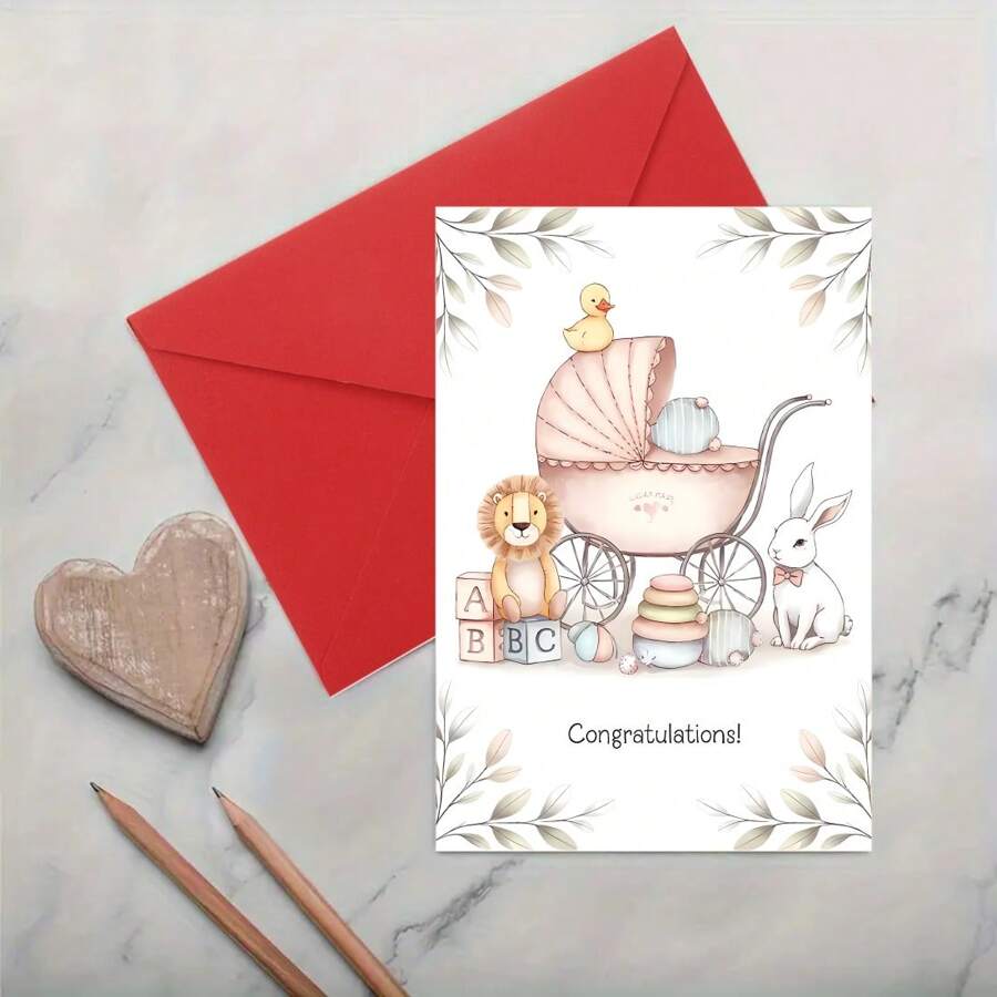 1 Stück "Willkommen Baby" Glückwunschkarte - Geeignet für Neugeborene oder Geburtsankündigung, nachdenkliches Geschenk für Freunde, Familie und Kollegen, 5*7 Zoll mit dickem Umschlag