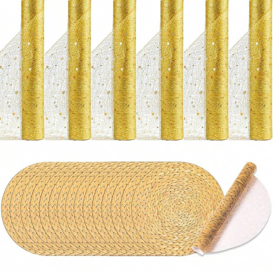 6pcs Table Runners 28*275cm + 36pcs Placemats 33cm, Table Runner And Placemat Set, Suitable For Party Decoration