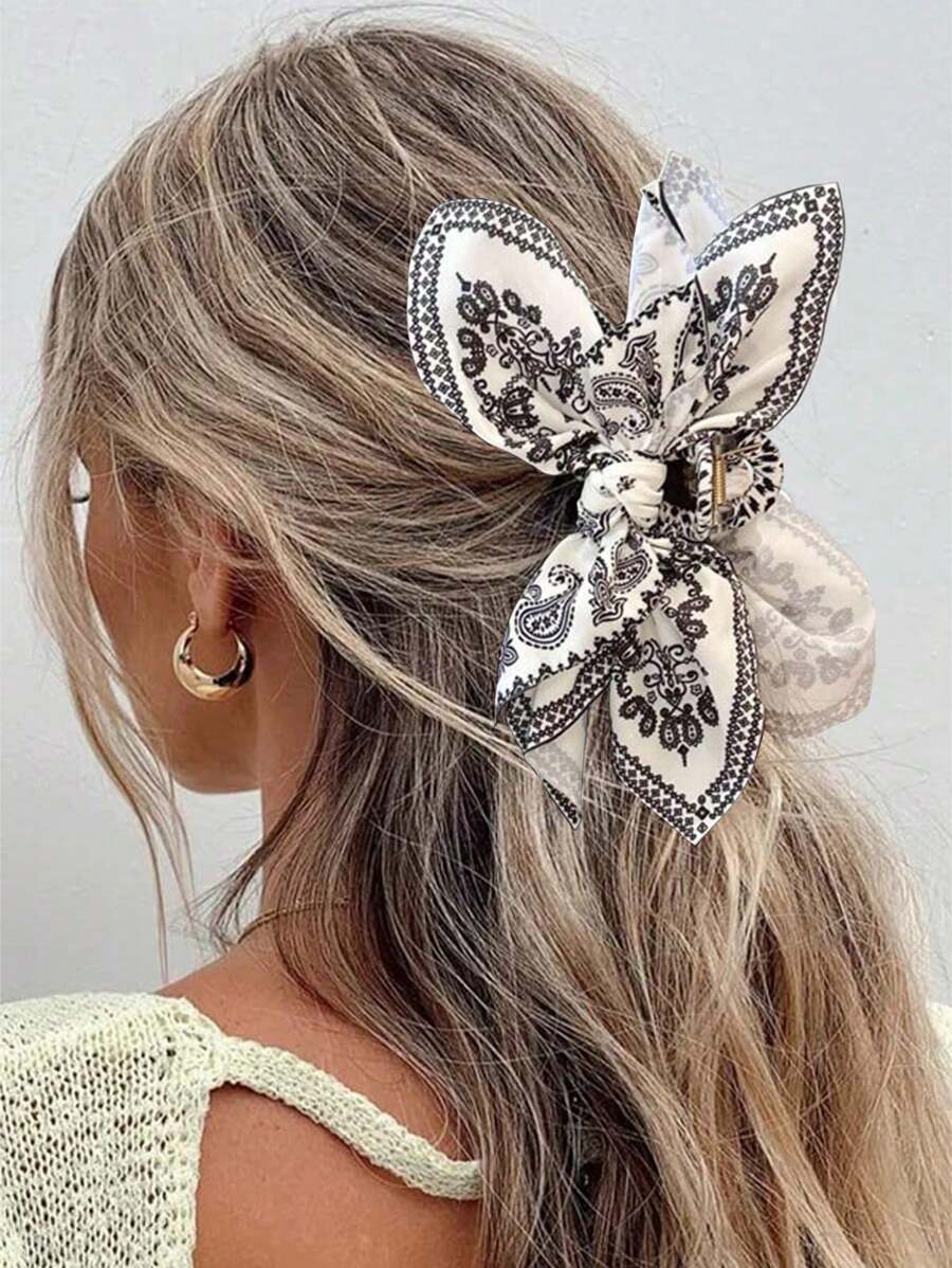 1pc Women's Cashew Bow Hair Clip, Bohemian Style, Suitable For Vacation And Various Holiday Photography, Simple, Elegant And Atmospheric, Suitable For Wearing When Playing At The Beach, Black And White Color Matching, Can Firmly Grasp Hair, An Exquisite Hair Accessory Headwear. Hair Claws Claw Clips Hair Clips Hair Jaw Clip Hair Clamps Hair Clutch Hair Catcher Clip