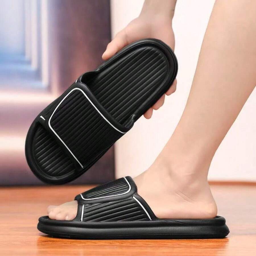 1 Pair Unisex Striped Slippers: Soft, Anti-Slip, Lightweight, Super Elastic Grip Sole, Suitable For Bathroom, Living Room, Bedroom And Pool, All Seasons