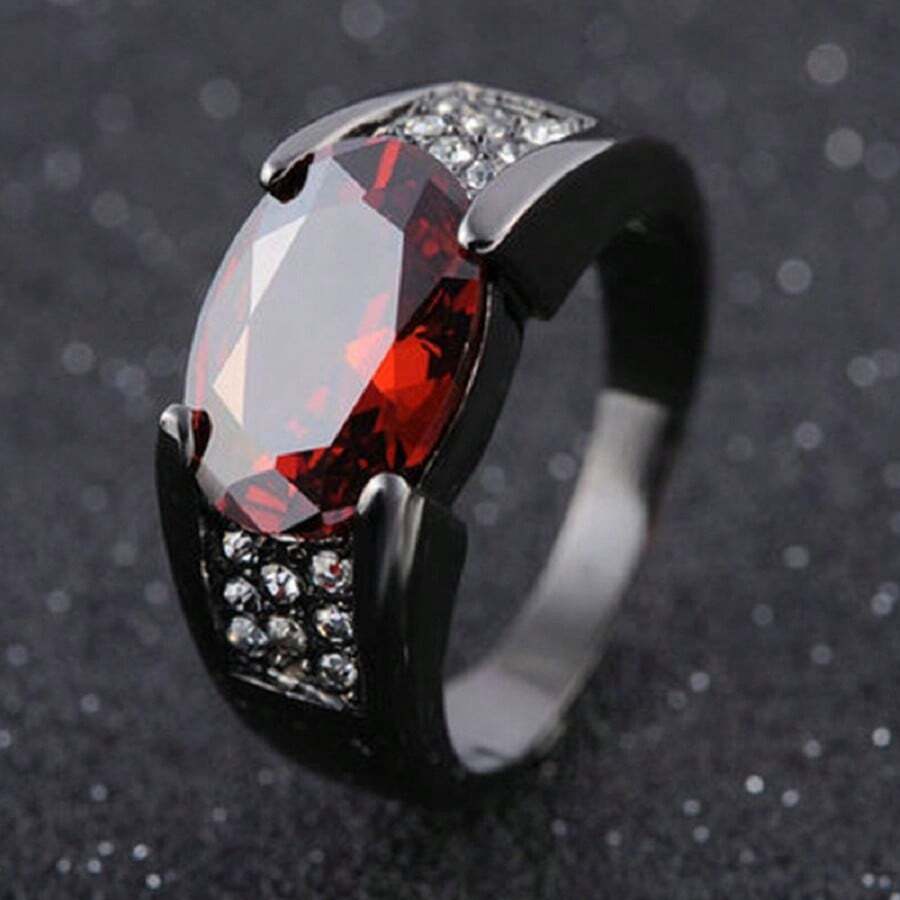 1pc Fashionable Punk Style Red Zirconia Decorated Unisex Ring