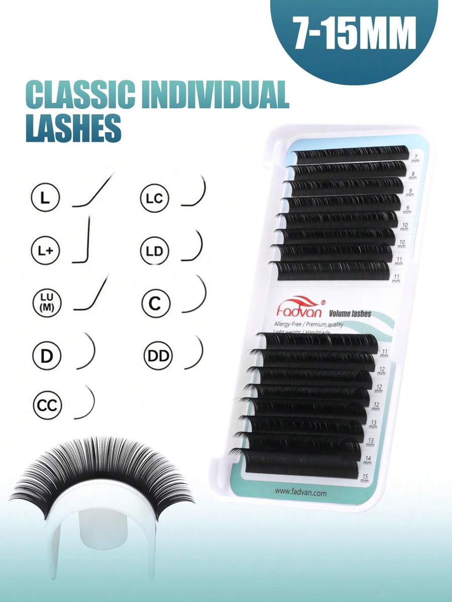 FADVAN Fadvan 16 Rows 7-15mm L/L+/LC/LD/LU Curl Volume Eyelash Extensions Individual Eyelashes For Grafting Silk Soft Classic False Lashes Supplies,Natural, Lash Tech Supplies