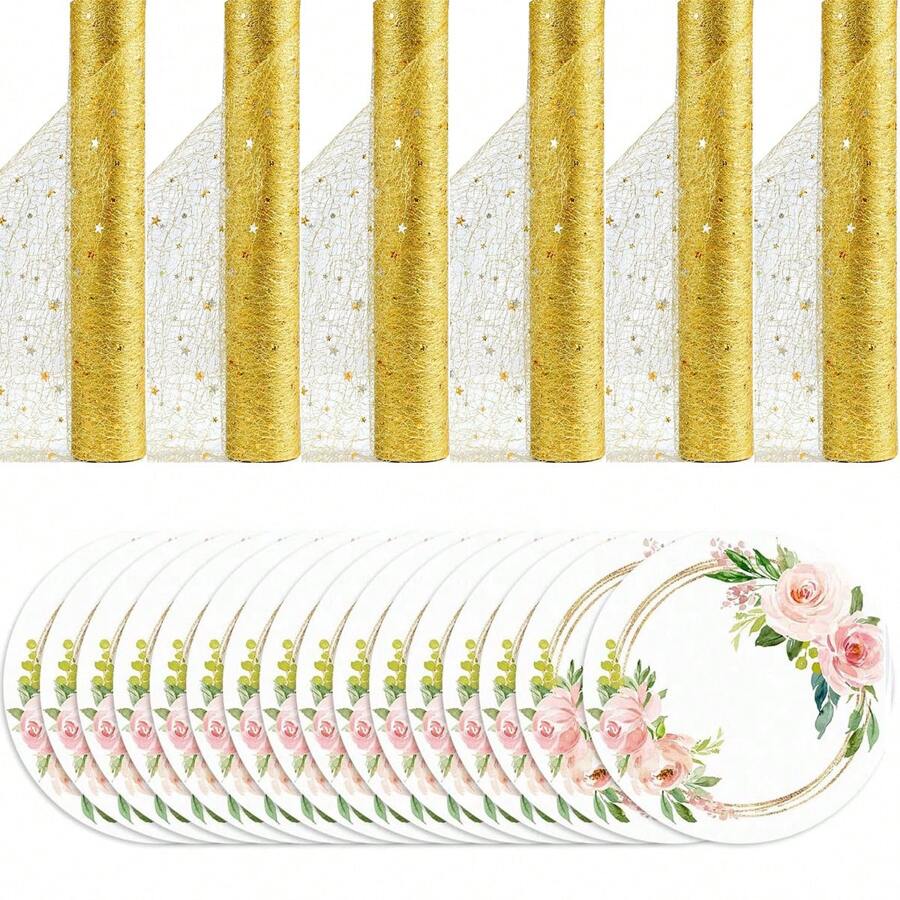 6pcs Table Flags/28*275cm + 36pcs Placemats/33cm, Table Flags & Placemats Set, Suitable For Various Party Decoration