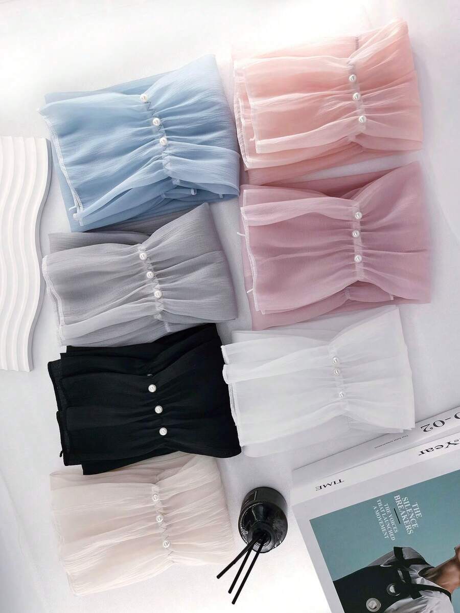 1 Pair Women Elegant Pearl Arm Sleeve Cover, Multiple Colors, Polyester Fiber, Suitable For Everyday Wear, Spring/Summer