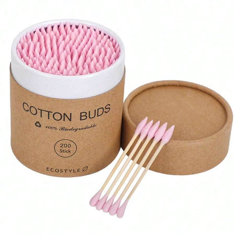 200 piezas/Caja Hisopos de algodón con puntas de papel de colores en ambos extremos, desechables para maquillaje, limpieza de oídos, manicura