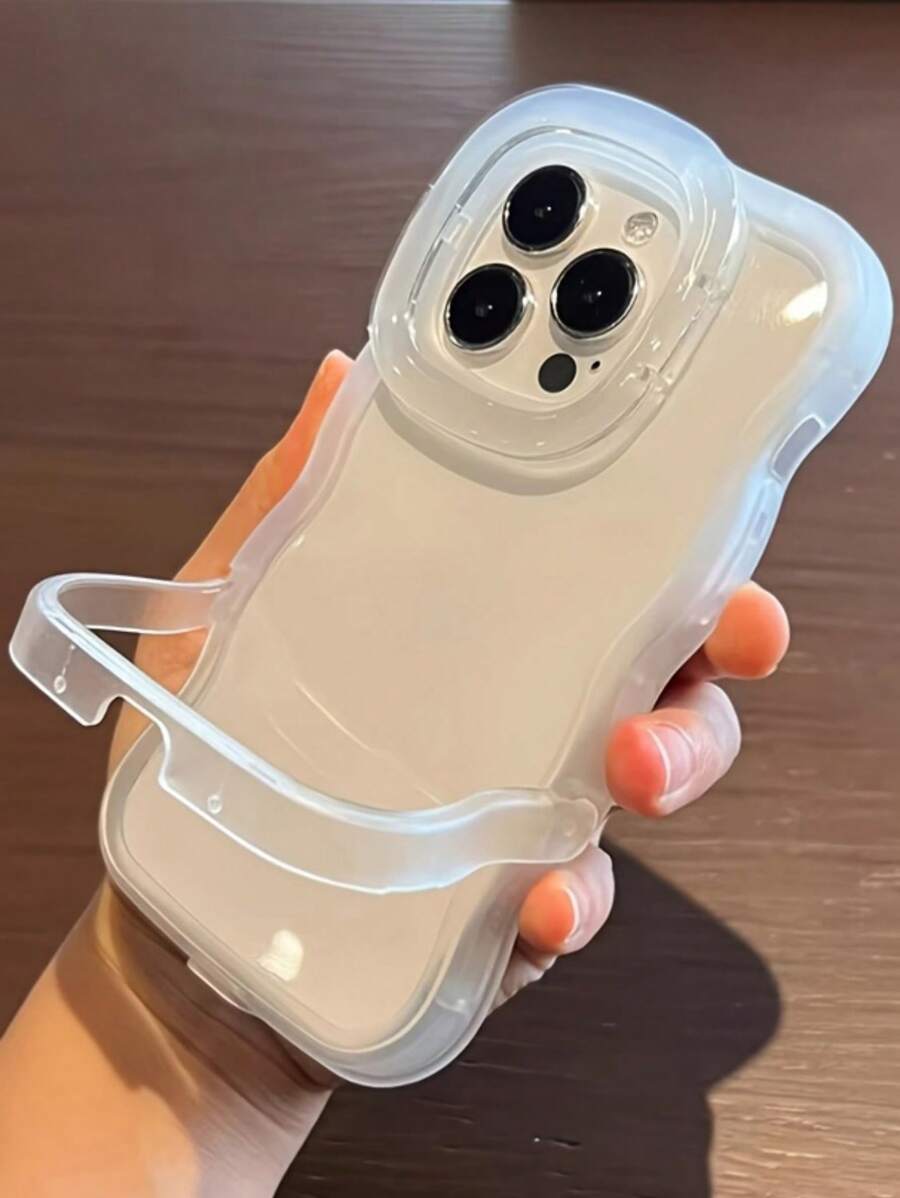 Estuche de teléfono transparente con soporte plegable en dos en uno, compatible con iPhone 16, 15, 12, 13, 14 Pro Max, con diseño de olas 3D elegante y resistente a golpes