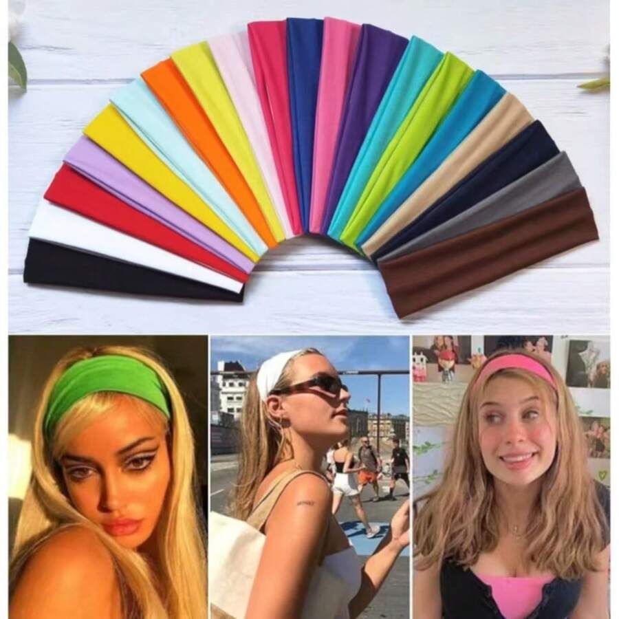6/14pcs Color Random Unisex Stretchable Headband, Soft Fabric Headband Suitable For Long Hair And Short Hair, Very Suitable For Yoga, Running And Fitness. Home Bathroom Decor Fall Decor Back To School