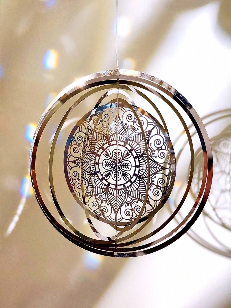 1 pièce Carillon rotatif en acier inoxydable avec motif mandala 3D pour la décoration de jardin en extérieur