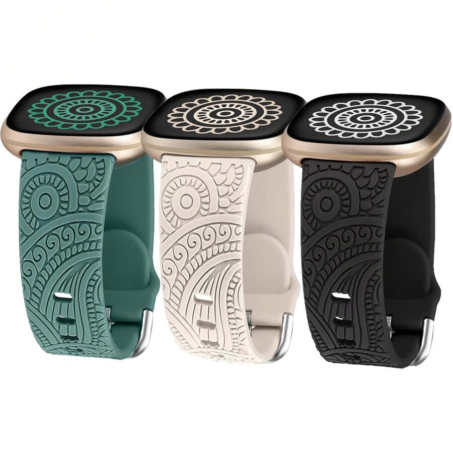 Banda compatible con Fitbit Versa 4/Versa 3/Sense 2/Sense. Correa de reemplazo suave con patrón floral lindo y elegante grabado para Versa, Sense/Sense 2/Versa 4/3 Smartwatch