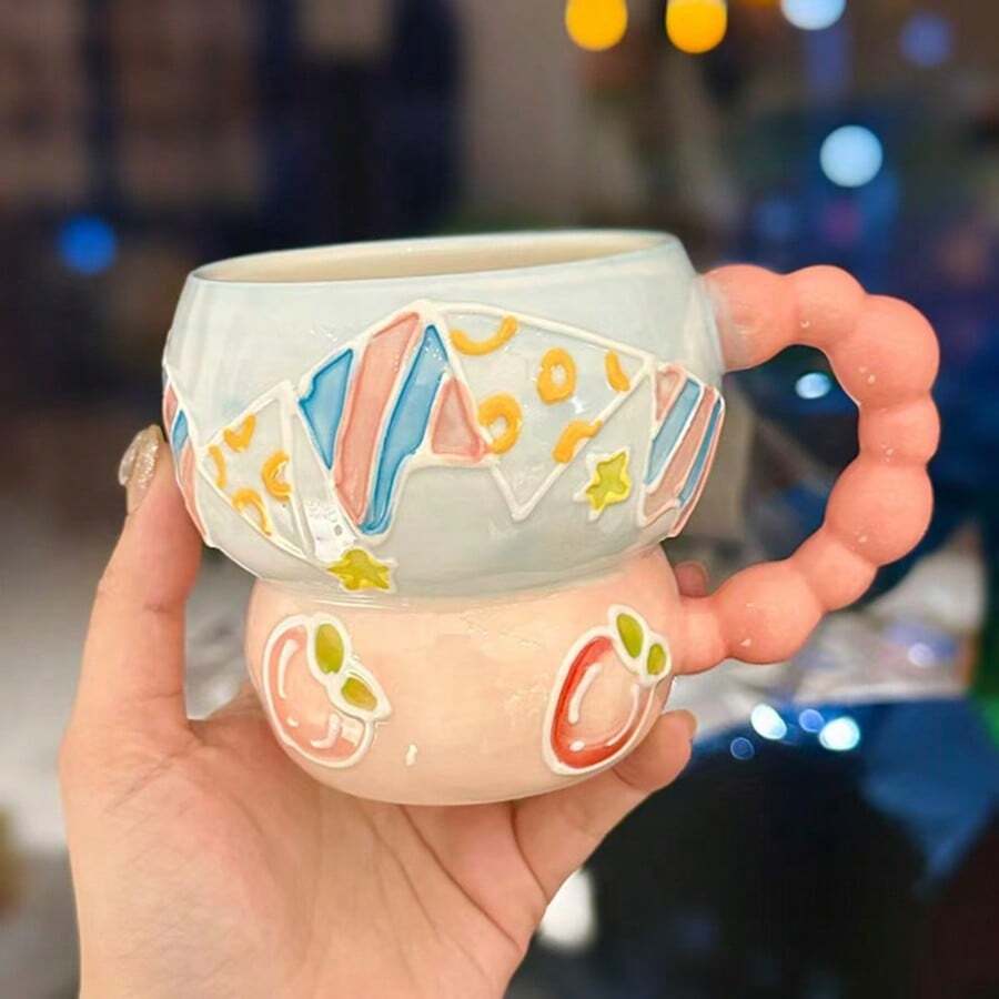 1pc Polka Dot Ceramic Cup, Stylish Mug, Gourd-Shaped Coffee Cup, Creative Breakfast Cup, Milk Oatmeal Water Cup, Juice Cup, Suitable For Cafe, Home, Party Back To School