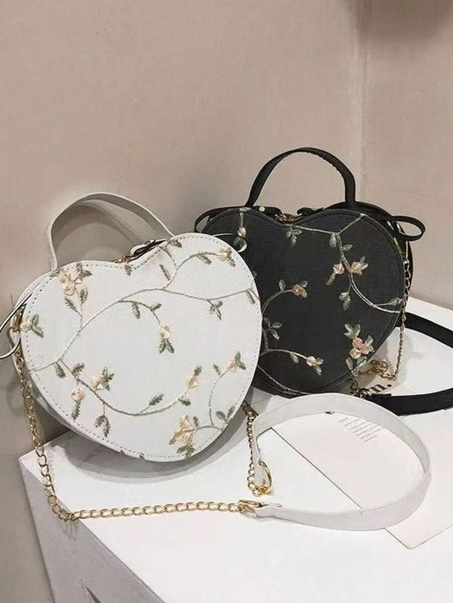 Bolso bandolera o de hombro en forma de corazón con bordado de encaje para damas