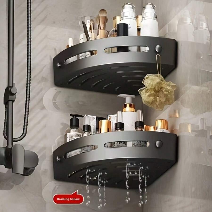 1/2 pz Mensola angolare per doccia da bagno autoadesiva montata a parete, portaoggetti angolare da bagno, autoadesiva, senza forature, appendibile, confezione da due pezzi, leggera, facile da installare, ideale per riporre articoli da bagno e da cucina, adatta anche per hotel