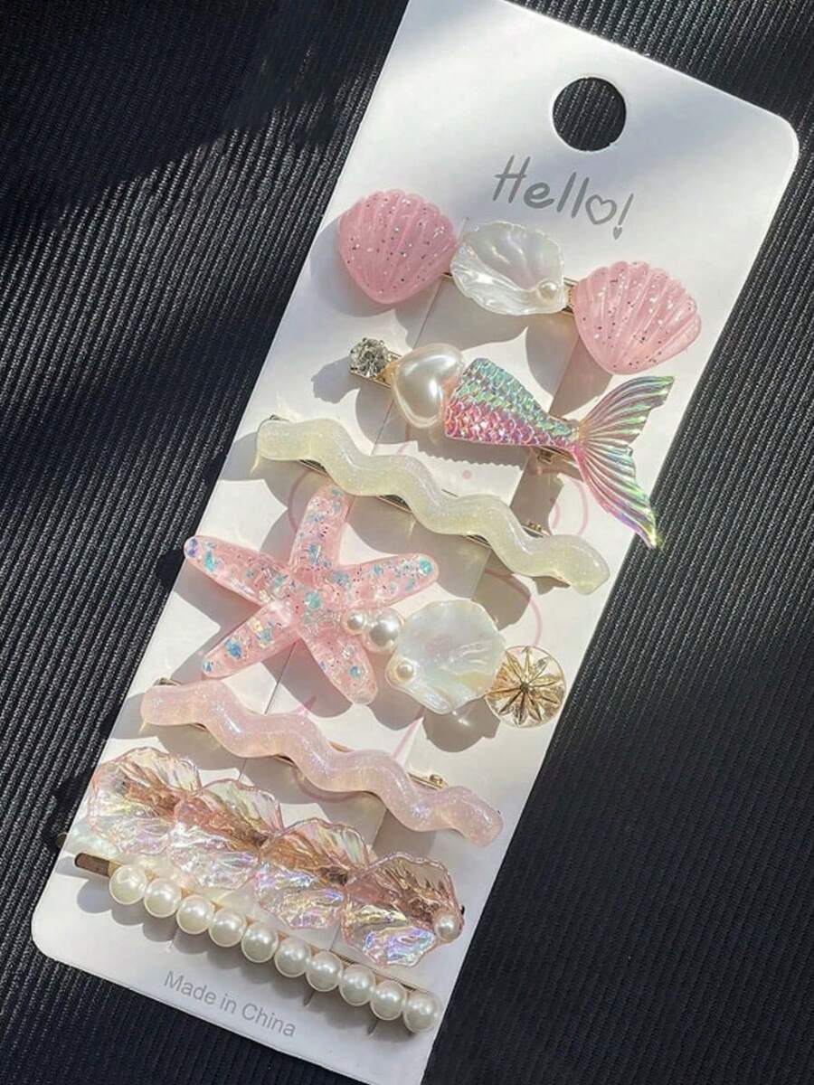7 Stück elegante minimalistische frische See Ozean Meerjungfrau-Schwanz, Seestern, Muschel, Perle, Kristall Haarclips, geeignet für den täglichen Gebrauch, Schule, Strand, Arbeitsweg, Party, Urlaub, Geburtstagsgeschenk, Rückkehr zur Schule Haarclips, Haarspangen