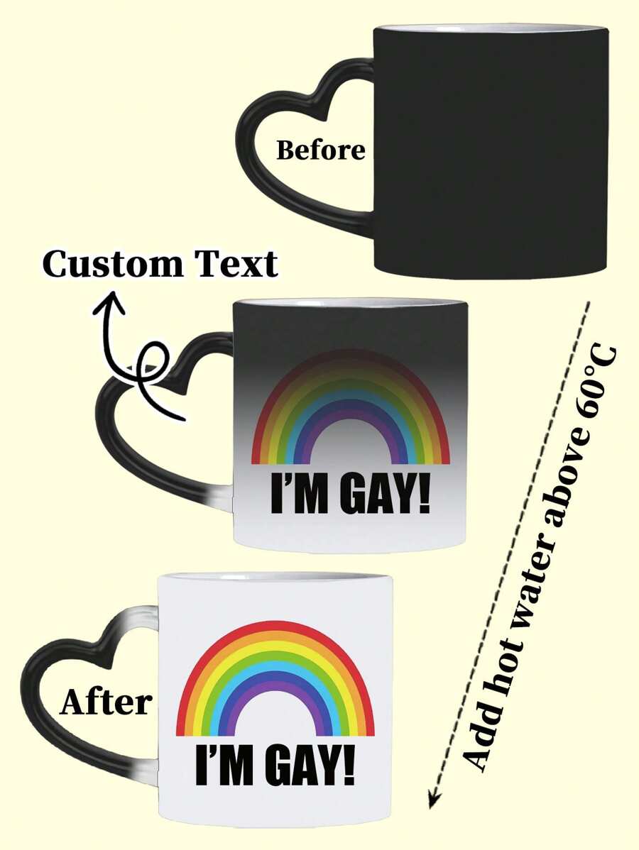 1 pièce Mug à café en céramique "Je suis Gay" arc-en-ciel sensible à la chaleur - Tasse de farce originale pour la communauté LGBTQ, cadeau drôle et unique pour les hommes, petit ami, meilleurs amis. Aucune électricité nécessaire, idéal pour Noël, la Saint-Valentin, les anniversaires