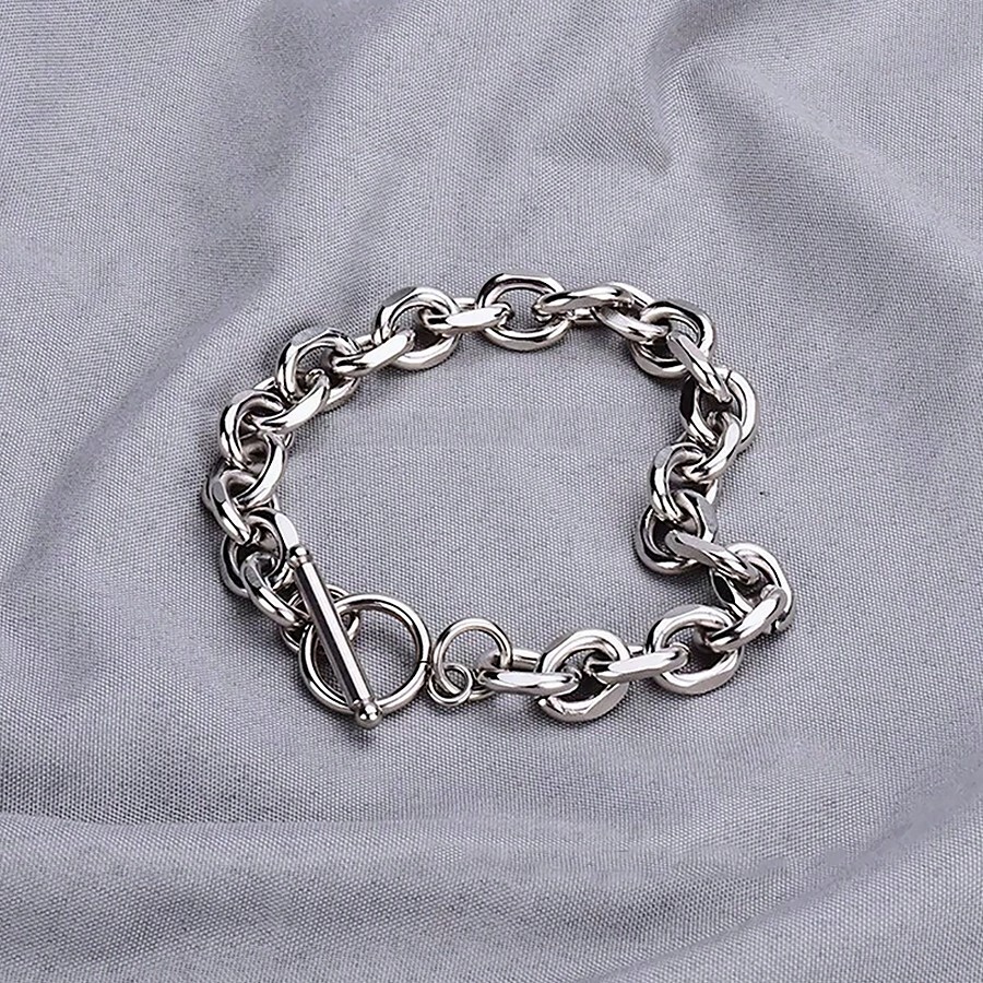 1pc Fashionable Stainless Steel O-Shape Buckle Punk Bracelet, Minimalist Design Men's Bracelet Suitable For Daily Wear